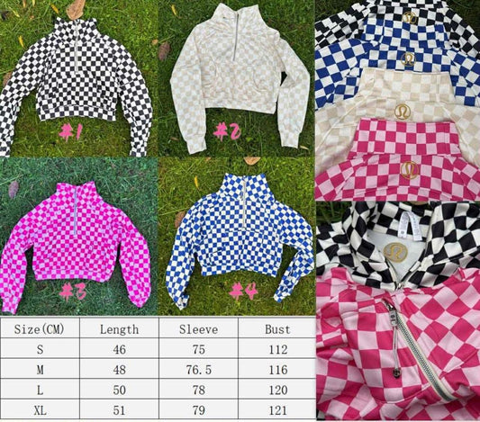 Checkered Athletic Crop Zipup 🍋